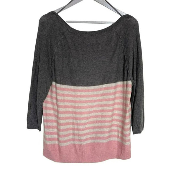 AEO M gray with pink & white striped‎ wool blend sweater - Picture 3 of 5